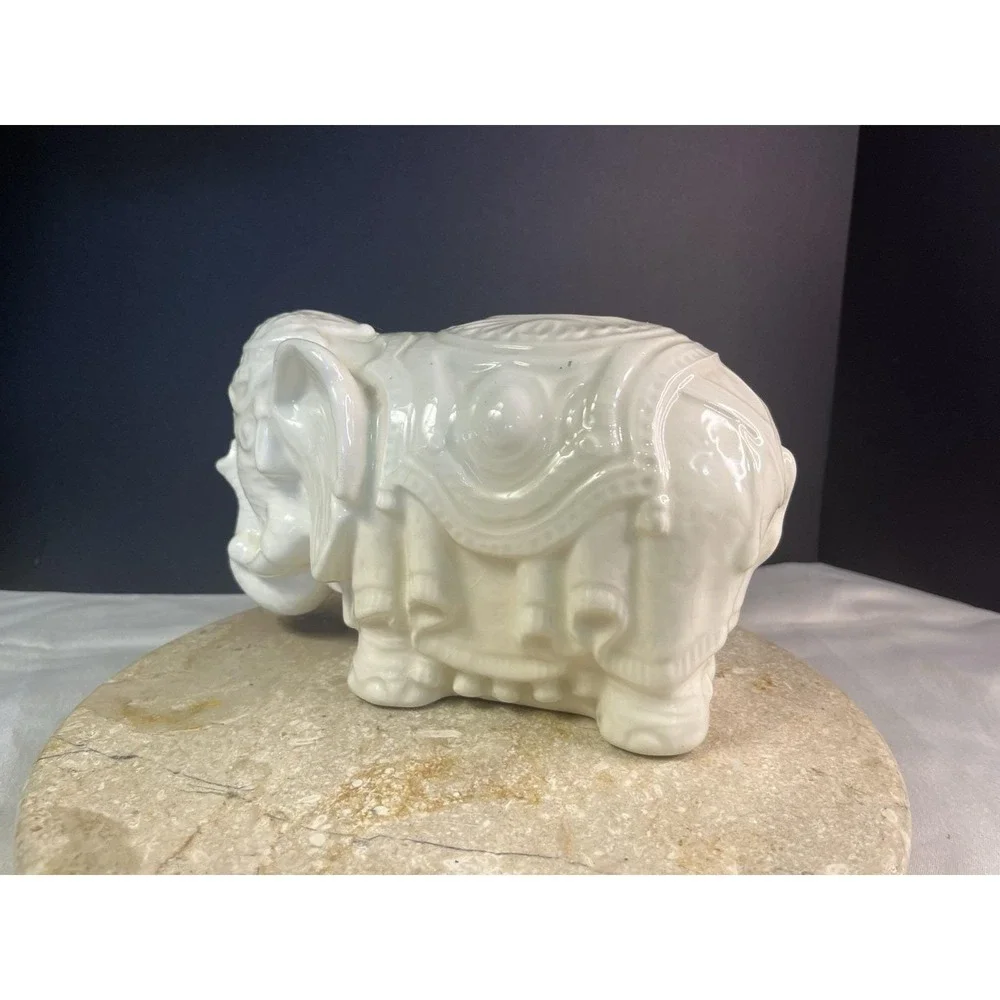 1970's Hand Painted White Arnel Lucky Elephant Piggy Bank Excellent Condition